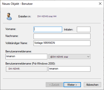 Neues Benutzerobjekt