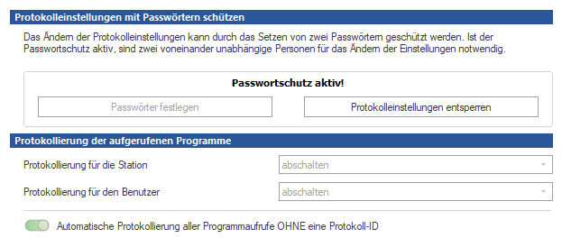 Passwortschutz aktiv! wird angezeigt.