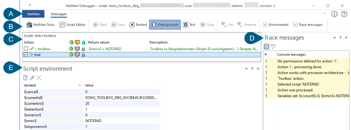 NetMan Debugger Hauptfenster
