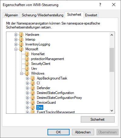 Der Knoten /Root/Microsoft/DNS in der Baumansicht.