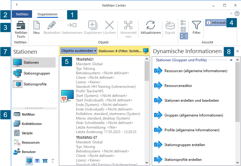 Hauptfenster eines Programms. Beispiel NetMan Center