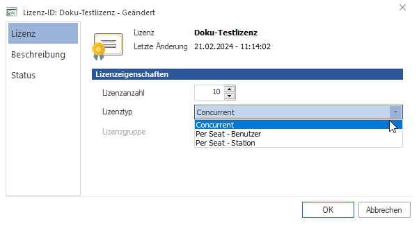Eigenschaften der Lizenz