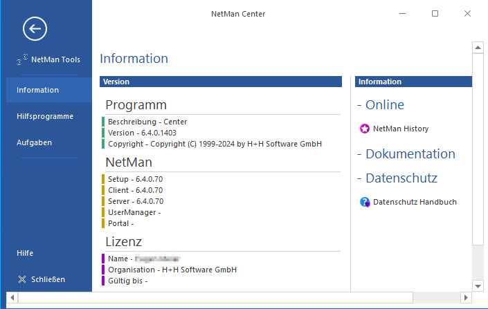 Backstage-Ansicht des NetMan Centers