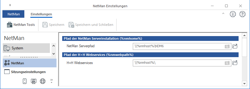 NetMan Einstellungen / NetMan / System