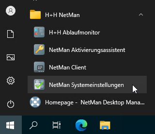 Startmenü H+H NetMan / NetMan Systemeinstellungen