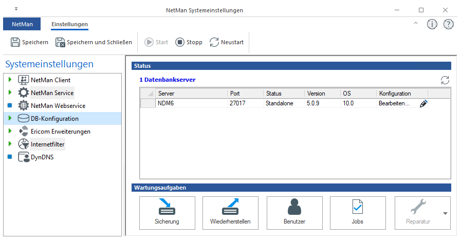 Systemeinstellungen DB-Konfiguration