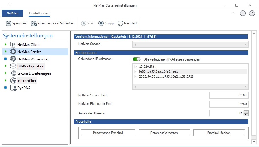 NetMan Systemeinstellungen NetMan Service