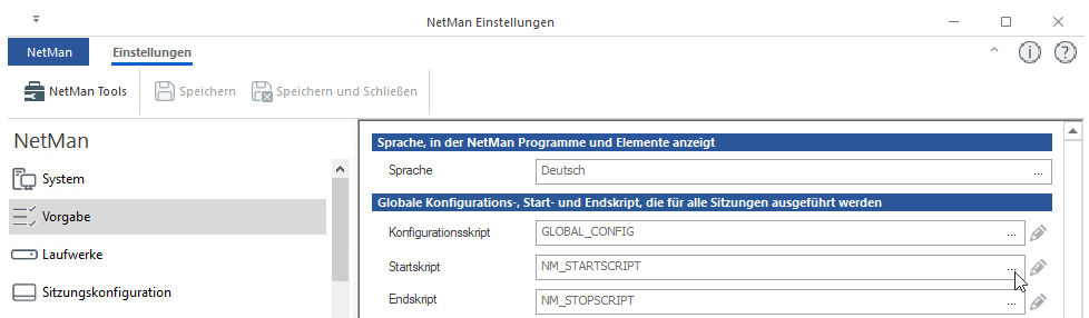 Startskript wählen