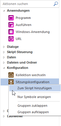 Aktion Sitzungskonfiguration zum Skript hinzufügen