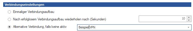Eingabe einer Beispiel VPN im Feld "Alternative Verbindung, falls keine aktiv"
