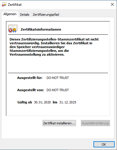 Zertifikat DO-NOT-TRUST