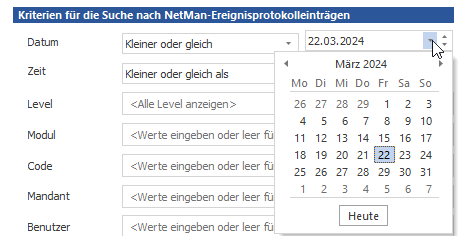 Auswahl des Datums über die Kalenderanzeige