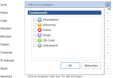 Auswahl des Ereignislevels