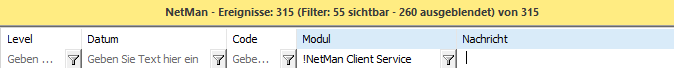 NetMan Ereignisse filtern nach "Modul !NetMan Client Service"