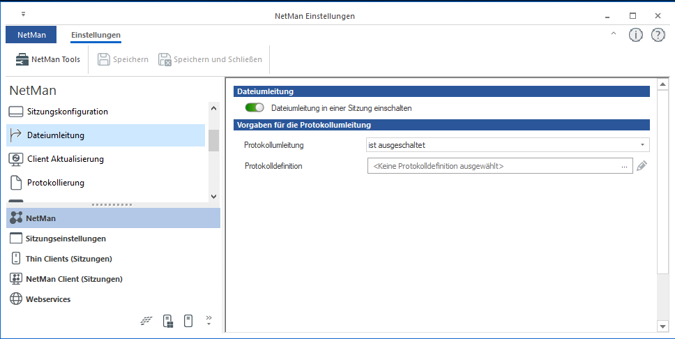 NetMan Einstellungen / NetMan / Dateiumleitung