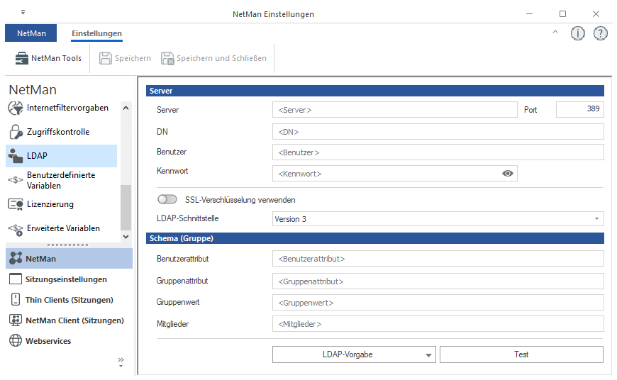 NetMan Einstellungen / NetMan / LDAP