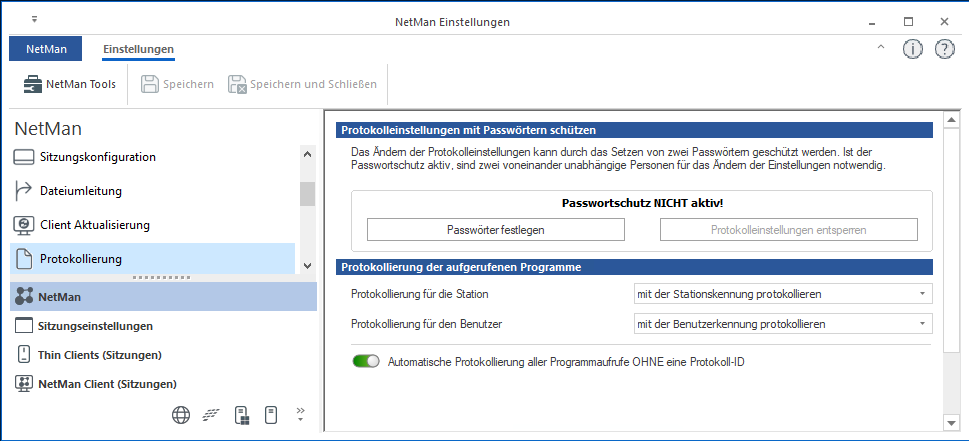 NetMan Einstellungen / NetMan / Protokollierung