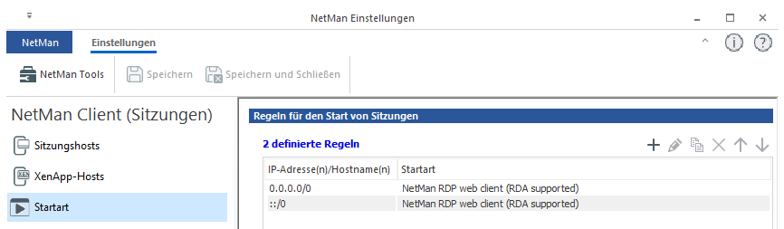 NetMan Einstellungen / NetMan Client / Startart