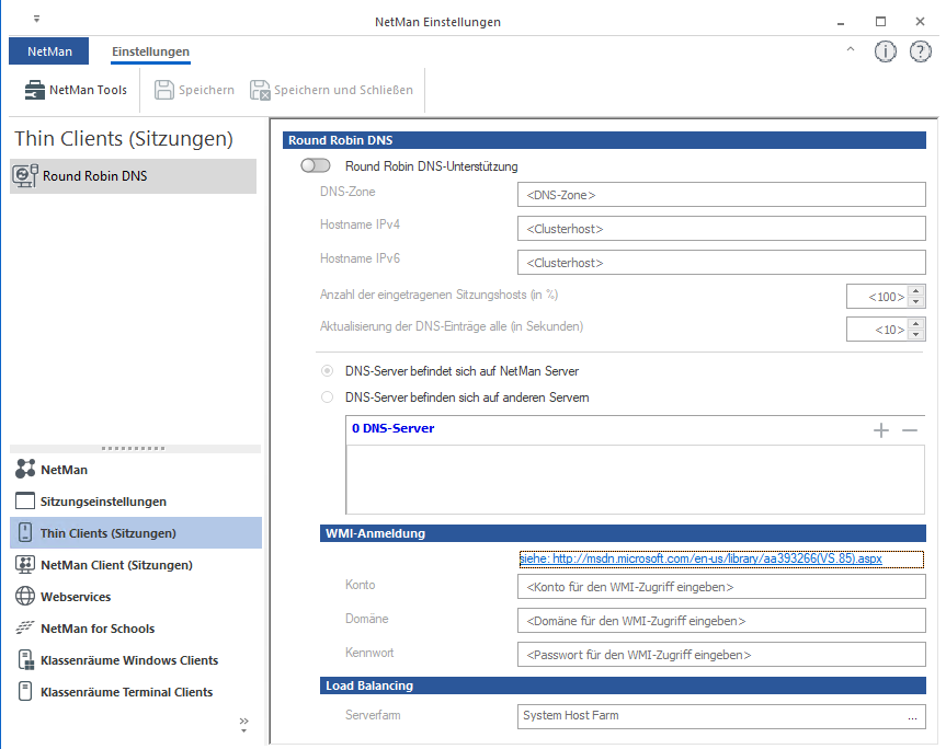 NetMan Einstellungen / Thin Clients / Round Robin DNS