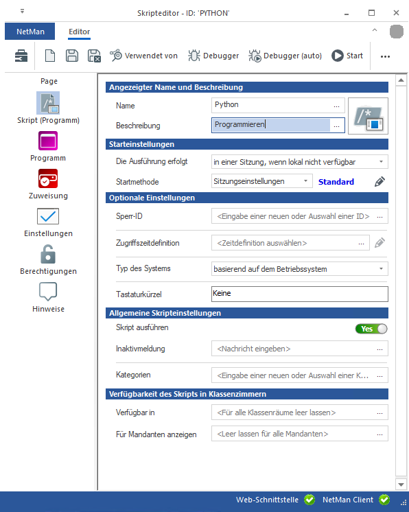 Programmskript im Skripteditor