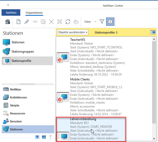 Stationsprofile im NetMan Center