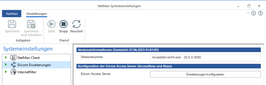 Systemeinstellungen Ericom Erweiterungen