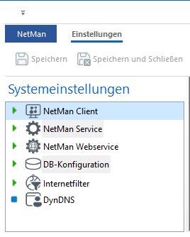 Übersicht der Seiten der Systemeinstellungen. NetMan Client ist markiert.