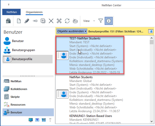 Benutzerprofile im NetMan Center