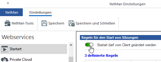 NetMan Einstellungen/Webservices/Startart: Einstellung Startart darf vom Client geändert werden