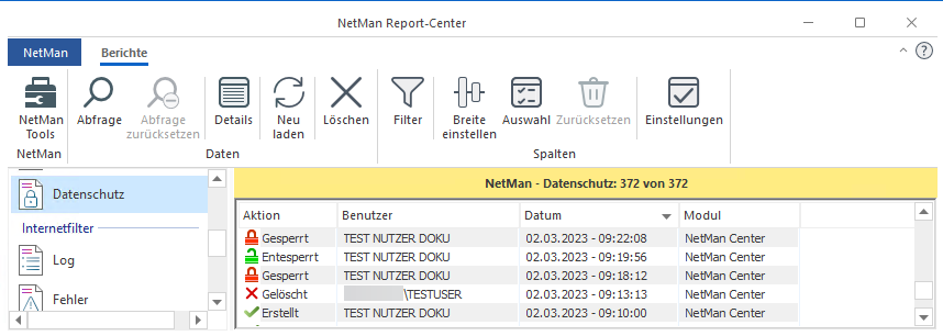 Report Center/Datenschutz