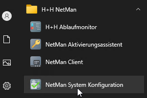 Startmenü mit Verknüpfung zur NetMan Systemkonfiguration